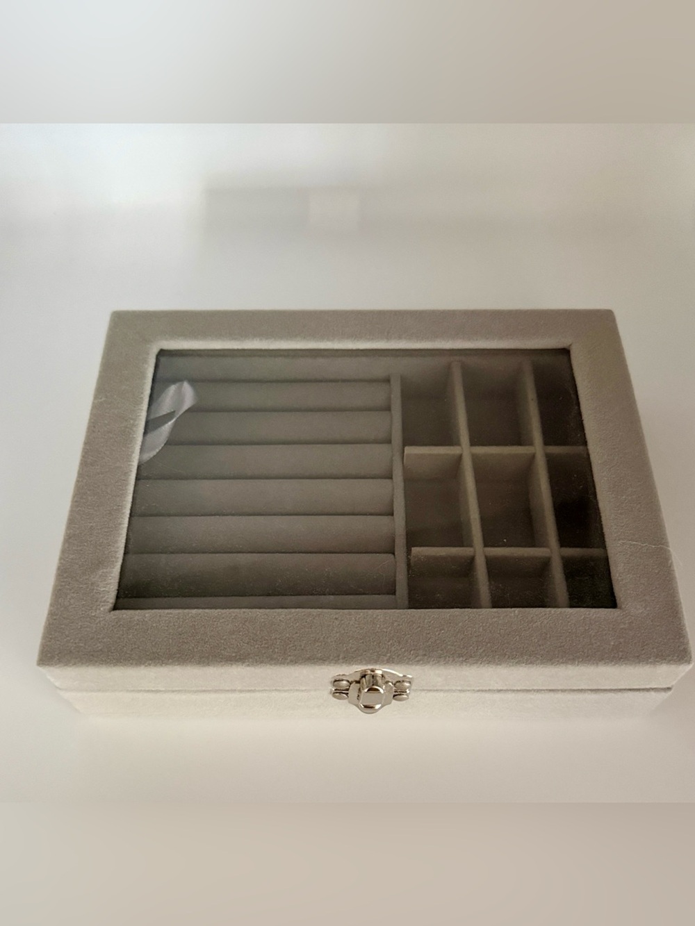 Velvet Gray Jewelry Organizer Box with
